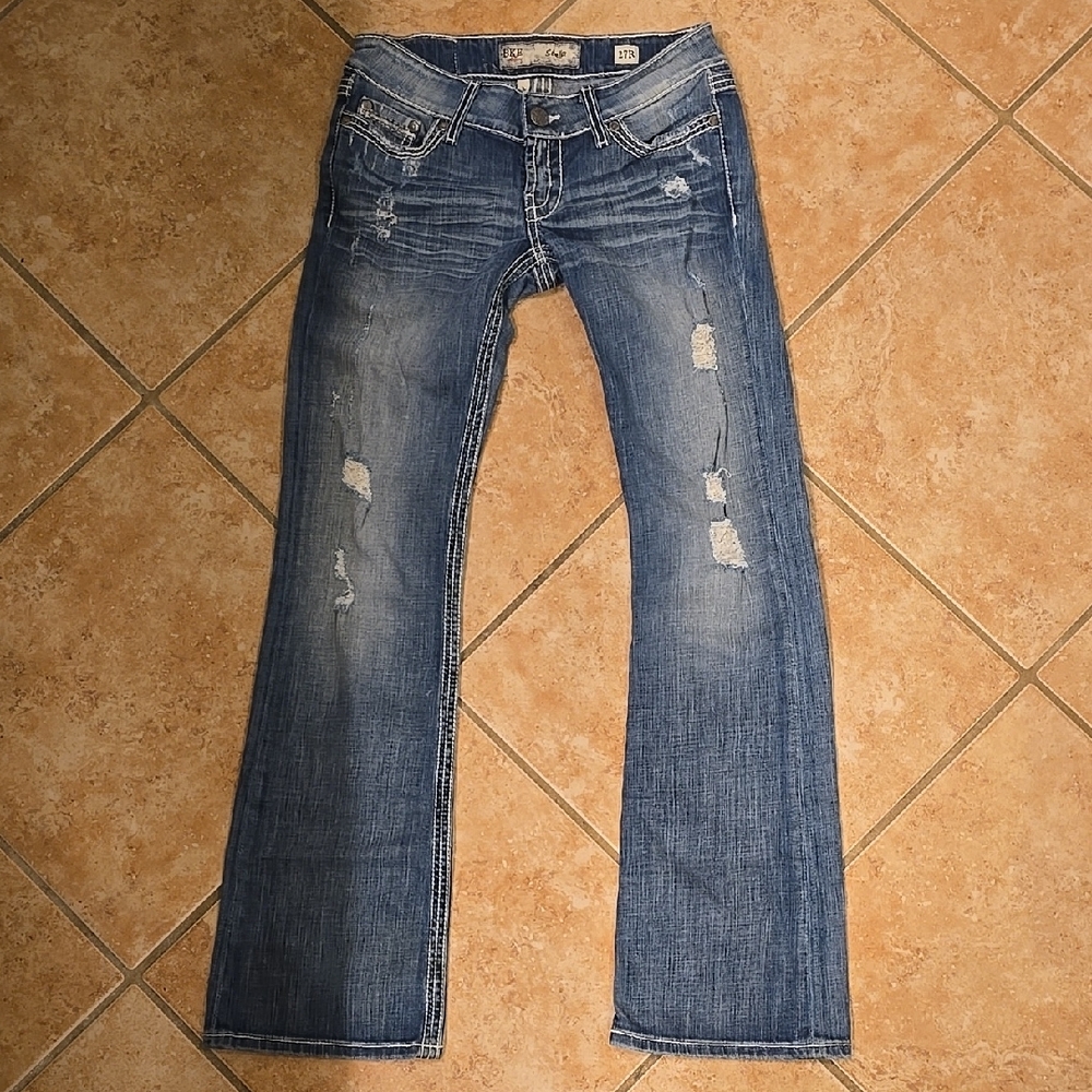 BKE Stella Women's Bootcut Distressed Blue Jeans